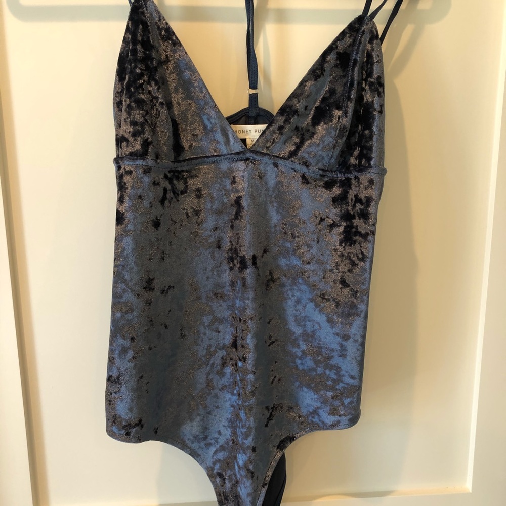 Blue velour bodysuit